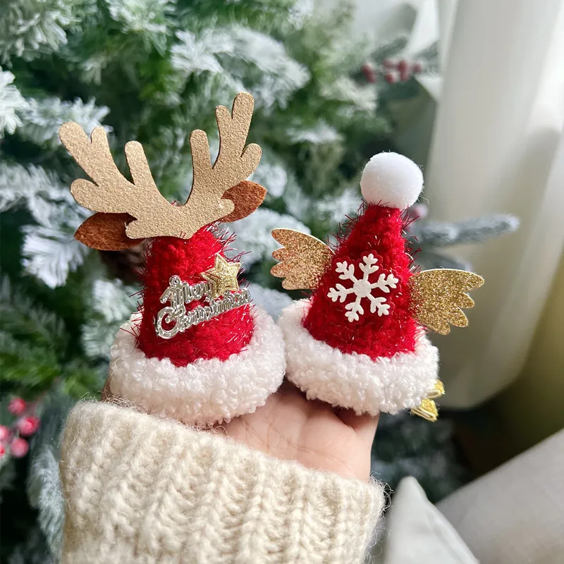 Barrettes à Cheveux Chapeau Noël en Peluche Bois de Renne Ailes d'Ange Accessoire Cheveux Festif pour Femmes Enfants Cadeau