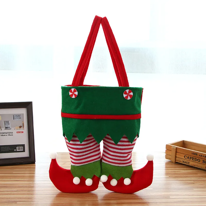 Christmas Elf Leg Candy Bag Non-woven Fabric Striped Gift Bag For Christmas Party Favors Holiday Decoration Red Green