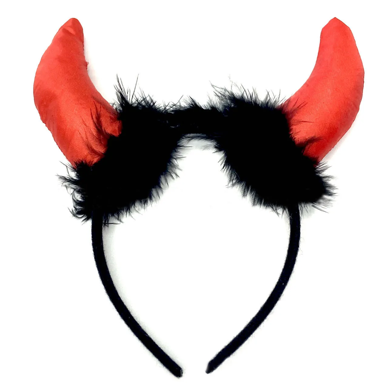 Serre-Tête Cornes de Diable Halloween Rouge Noir Satin Cuir Verni Avec Plumes Artificielles Costume de Fête Cosplay
