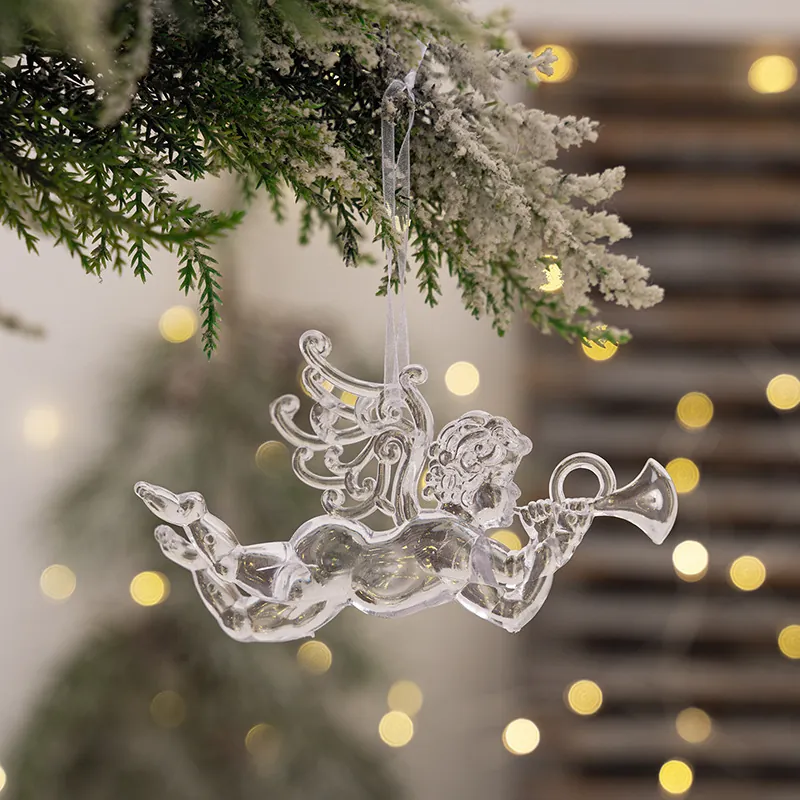 Transparent Acrylic Christmas Ornaments Angel Ballet Girl Cupid Hanging Decor Elegant Iridescent Crystal Tree Ornaments