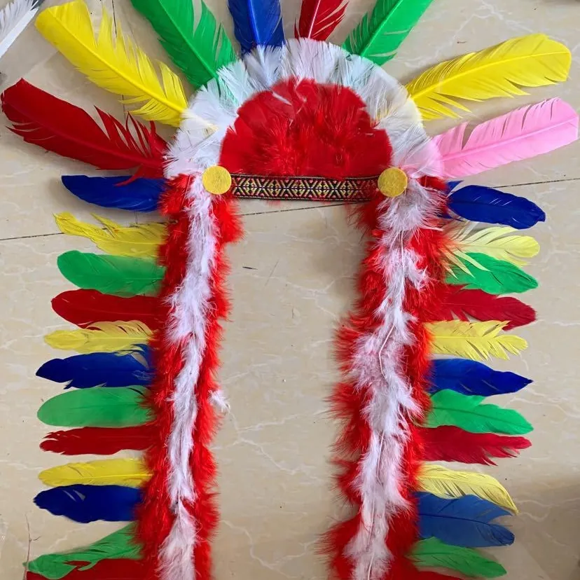 Bandeau en Plumes Indien d'Halloween Coiffe de Chef Colorée Accessoire de Guerrier Tribal Ethnique pour Décoration de Costume de Fête de Cosplay