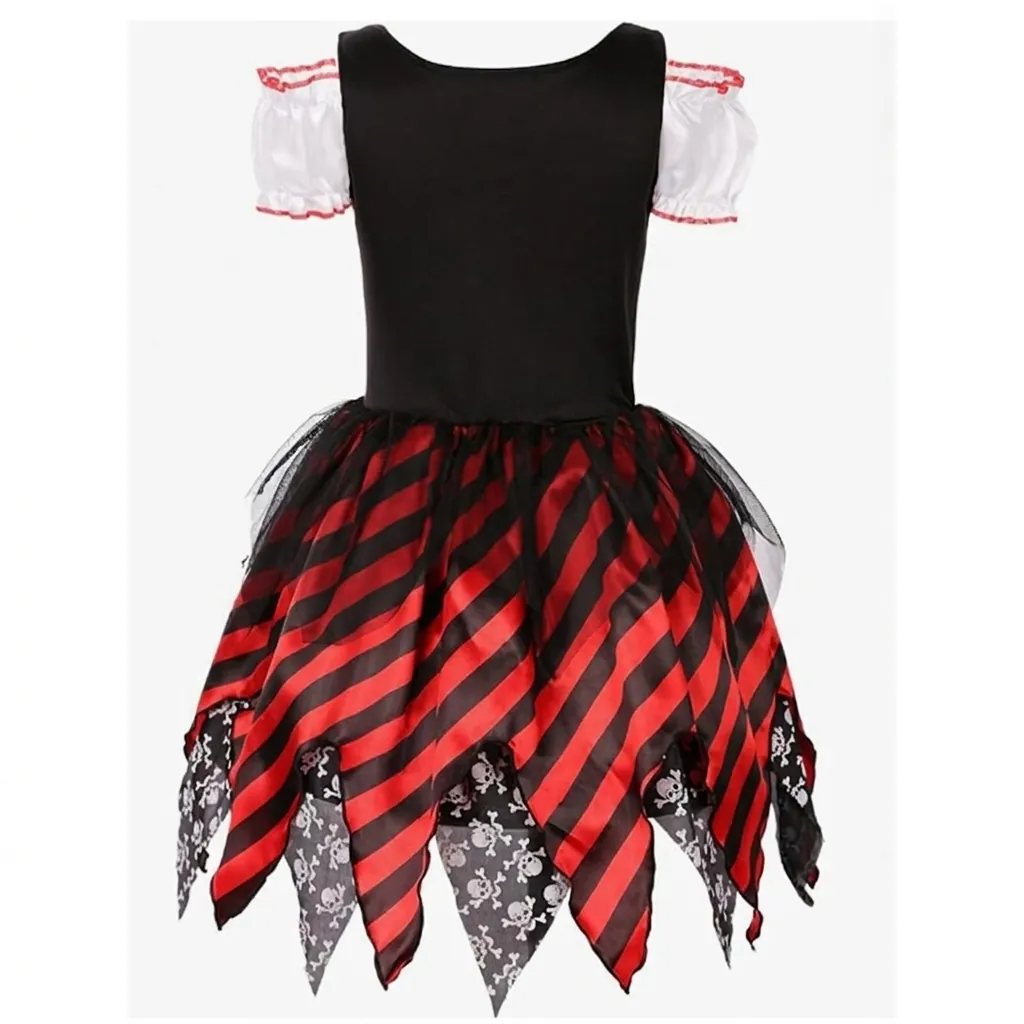 Ensemble de Costume de Pirate pour Filles pour Halloween Cosplay Party Robe à Rayures Rouges Avec Chapeau Et Masque