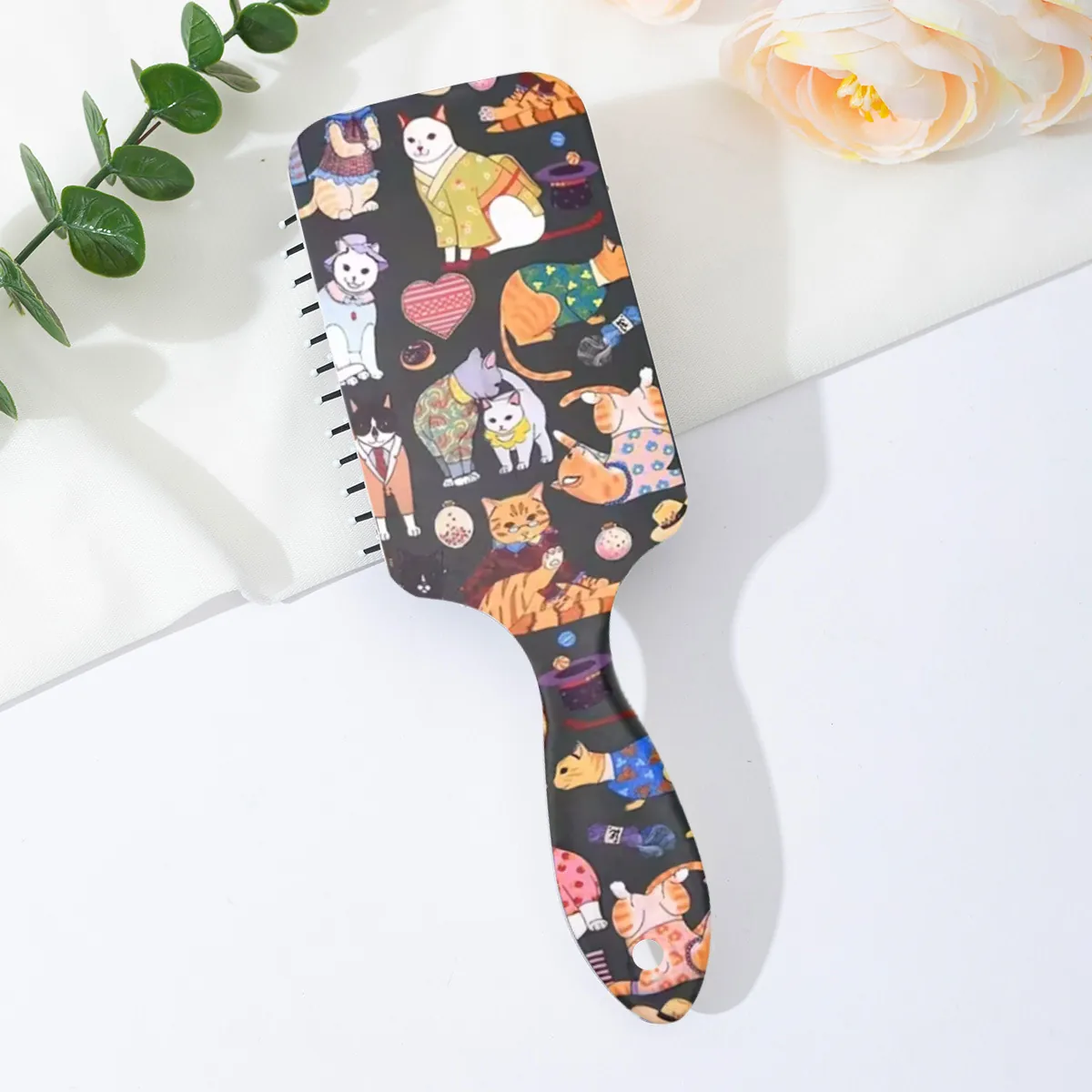 Cartoon Cat Print Air Cushion Hairbrush Massage Scalp Detangling Comb For Kids Women ABS Portable Cute Kitten Pattern Brush