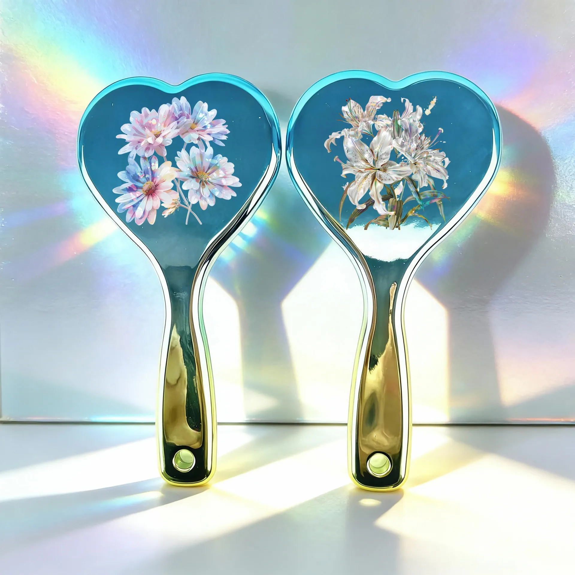 Heart Shaped Air Cushion Comb Electroplated Gradient Floral Pattern Scalp Massage Brush Portable Hair Styling Tool For Women