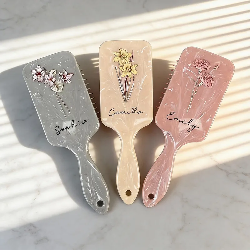 Marble Texture Floral Print Air Cushion Massage Paddle Hairbrush For Women Professional Scalp Massage Detangling Hair Comb