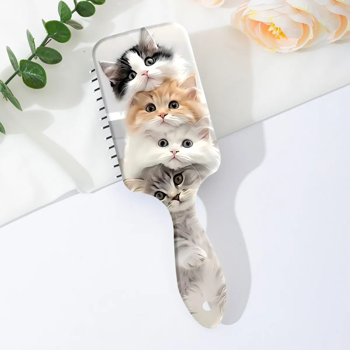 Peigne de Massage à Coussin d'Air Imprimé Chat Mignon Brosse à Cheveux Démêlante en Plastique Pour Femmes Filles Coiffage Quotidien