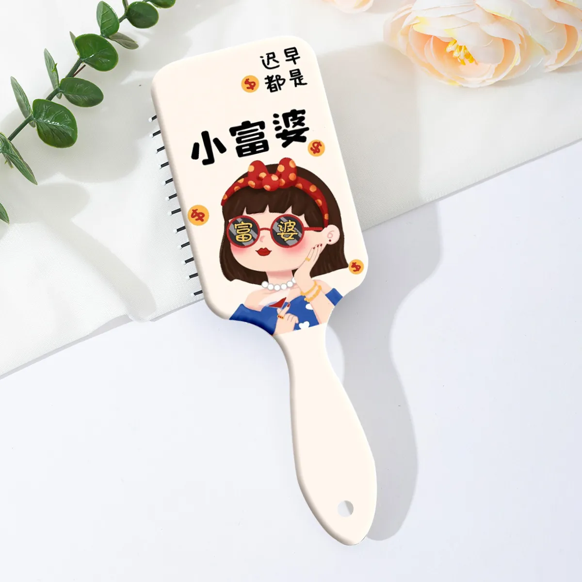 Brosse à Cheveux Massante à Coussin d'Air Retro Cartoon Girl Peigne de Massage du Cuir Chevelu Démêlant Antistatique pour Femme