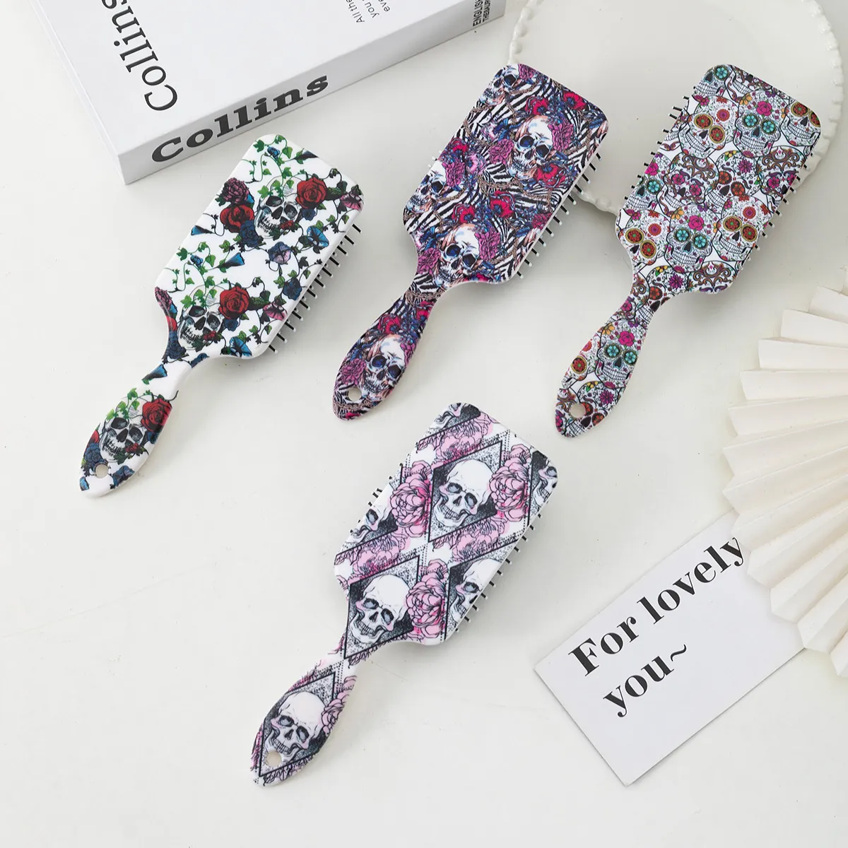 Halloween Day Of The Dead Skull Sugar Candy Head Massage Air Cushion Comb Anti-Static Paddle Hair Brush For Women Girls
