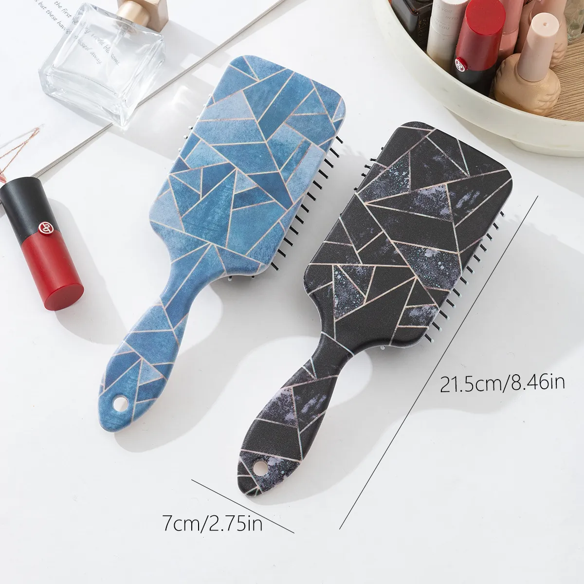 Brosse à Cheveux de Massage à Coussin d'Air à Motif Géométrique Texture Marbre Peigne Démêlant en Plastique ABS pour Soins Quotidiens Femmes