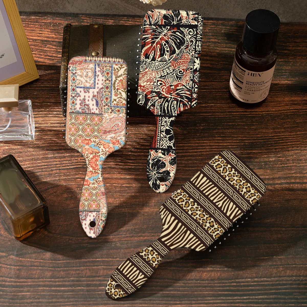 Bohemian Leopard Pattern Air Cushion Hairbrush ABS Anti-Static Scalp Massage Comb For Women Home Travel Hair Care Styling Tool