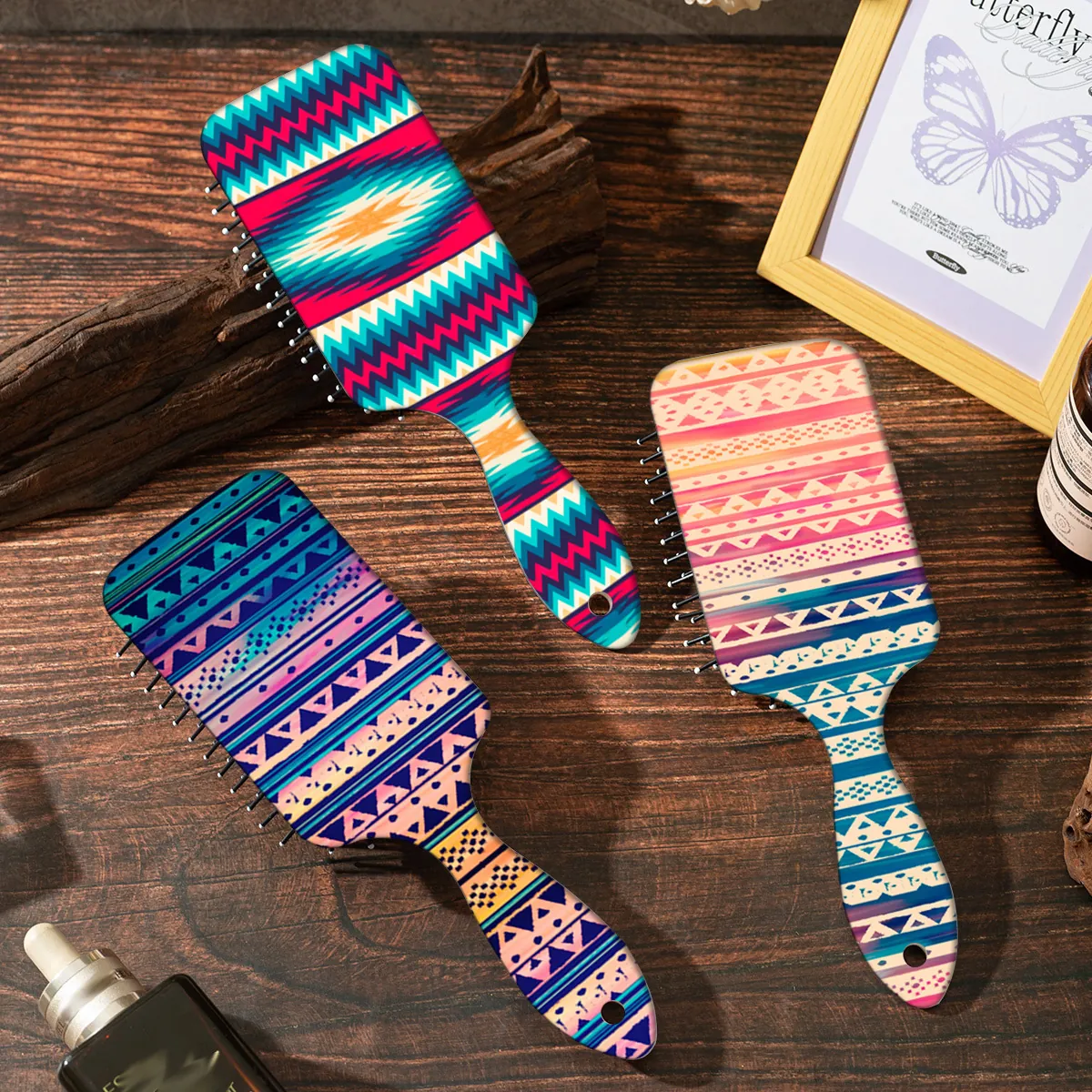 Bohemian Ethnic Print Air Cushion Paddle Brush Detangling Massage Comb ABS Portable Hairdressing Tool For Women Daily
