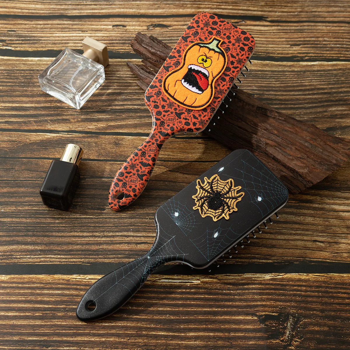 Halloween Theme ABS Air Cushion Hairbrush With Embroidered Pumpkin Spider Patch Portable Massage Comb For Women Home Hair Tool