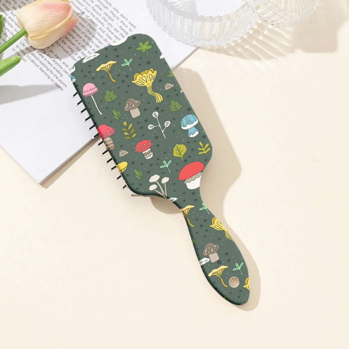 Pettine a Cuscino d'Aria con Stampa Fungo per Donna Spazzola Massaggiante Portatile per Capelli Lunghi e Folti