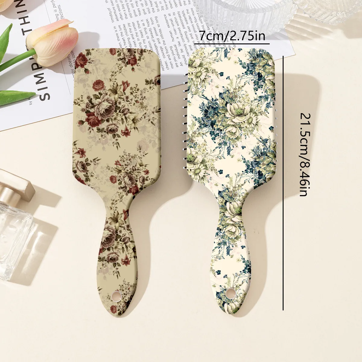 Vintage Floral Pattern Air Cushion Hair Brush ABS Scalp Massage Detangling Comb For Women Stylish Daily Hair Styling