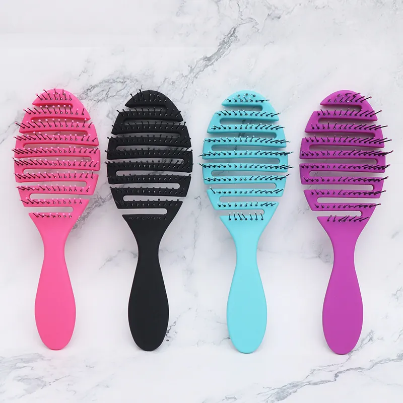 Brosse à Cheveux Ajourée Incurvée Plastique Peigne Démêlant Massage Pour Cheveux Longs Mouillés Secs Outil Coiffure Femme