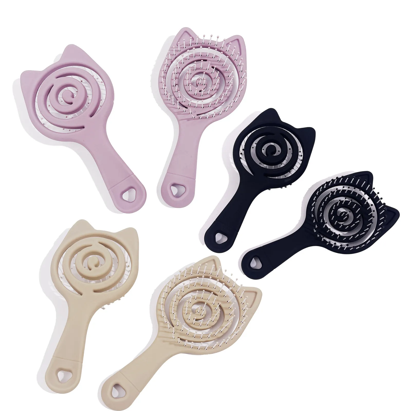 Cute Cat Ear Spiral Hollow Hair Brush Macaron Color Scalp Massage Detangling Hair Comb For Women Students Hair Styling Tool