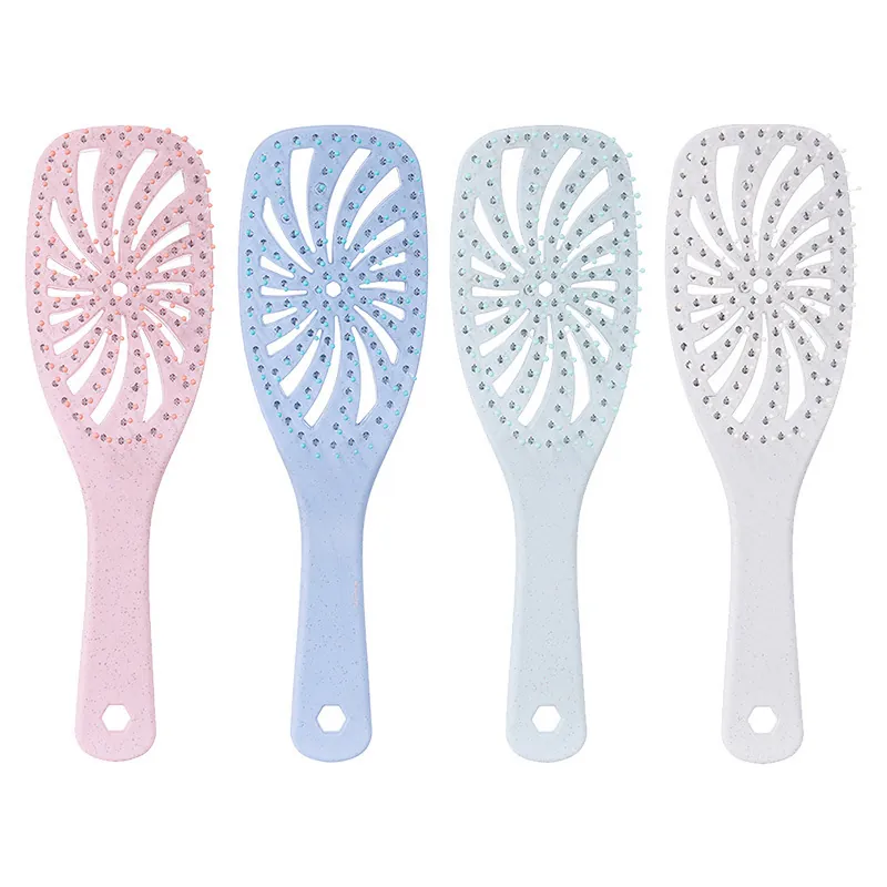 Professional Hollow Detangling Hairbrush Eco Friendly Wheat Straw Scalp Massage Vent Hair Comb For Wet Dry Hair Styling