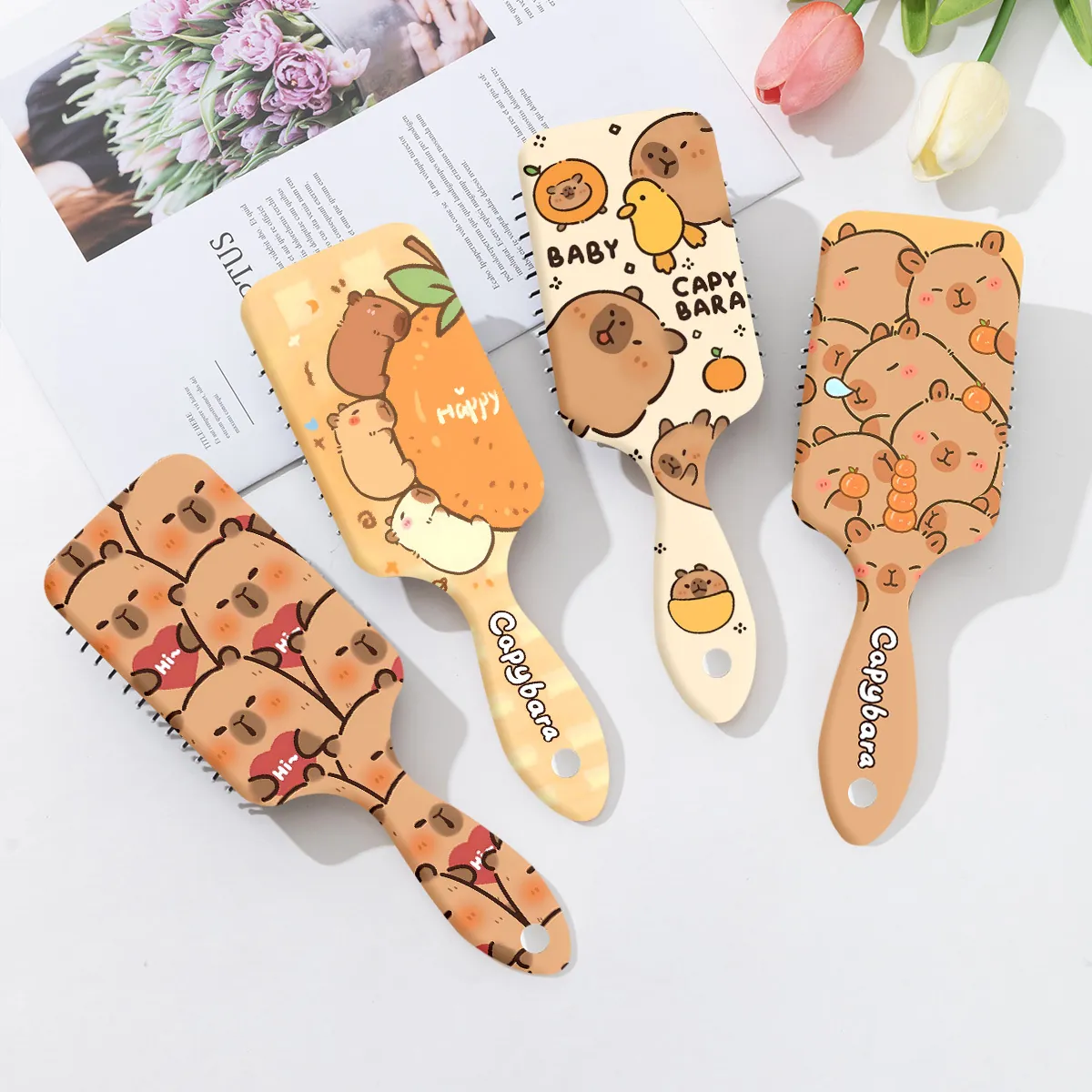 Brosse à Cheveux à Coussin d'Air Mignonne Capybara Brosse de Massage Démêlante Portable Pour Filles Femmes Soins Capillaires