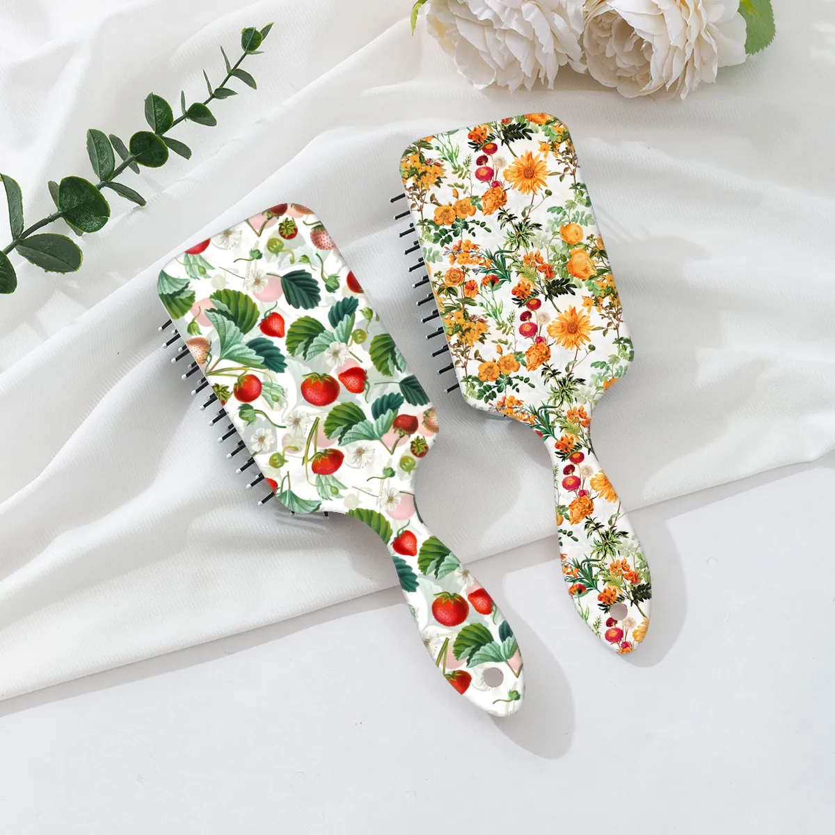 ABS Printed Fruit Strawberry Floral Air Cushion Detangling Hair Brush For Women Scalp Massage Hair Comb Portable Hair Tool