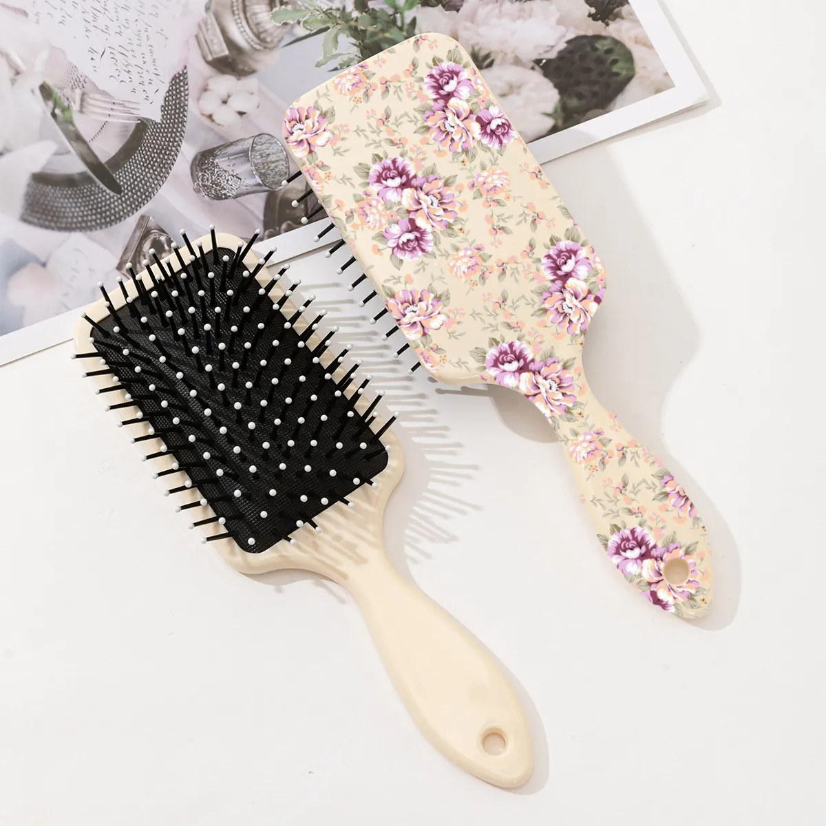 Retro Floral Print Air Cushion Hairbrush Scalp Massage Paddle Brush For Women Detangling Professional Hair Styling Tool
