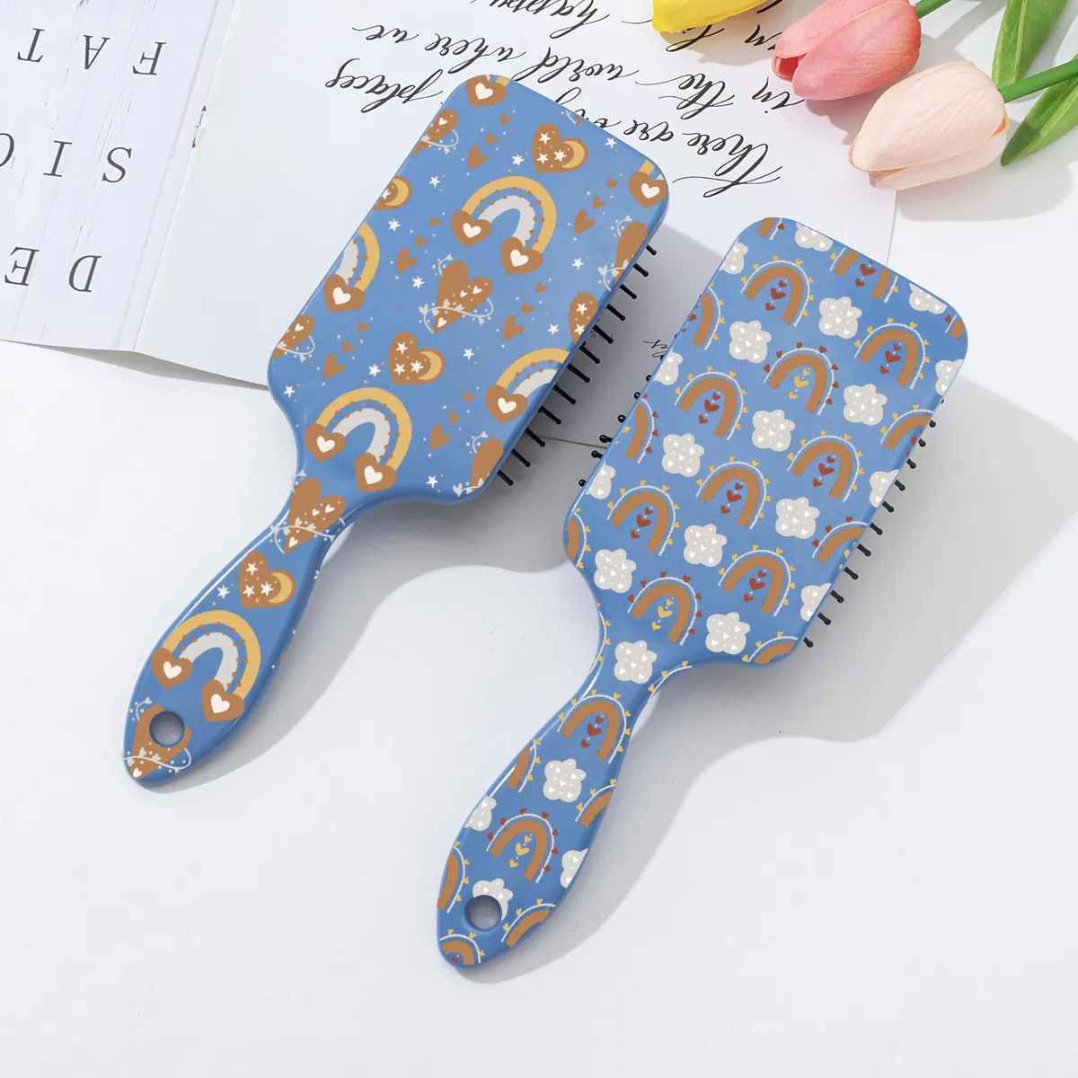 Bohemian Printed Air Cushion Hair Brush Paddle Scalp Massage Comb For Women Hair Styling Detangling Brush Rainbow Pattern