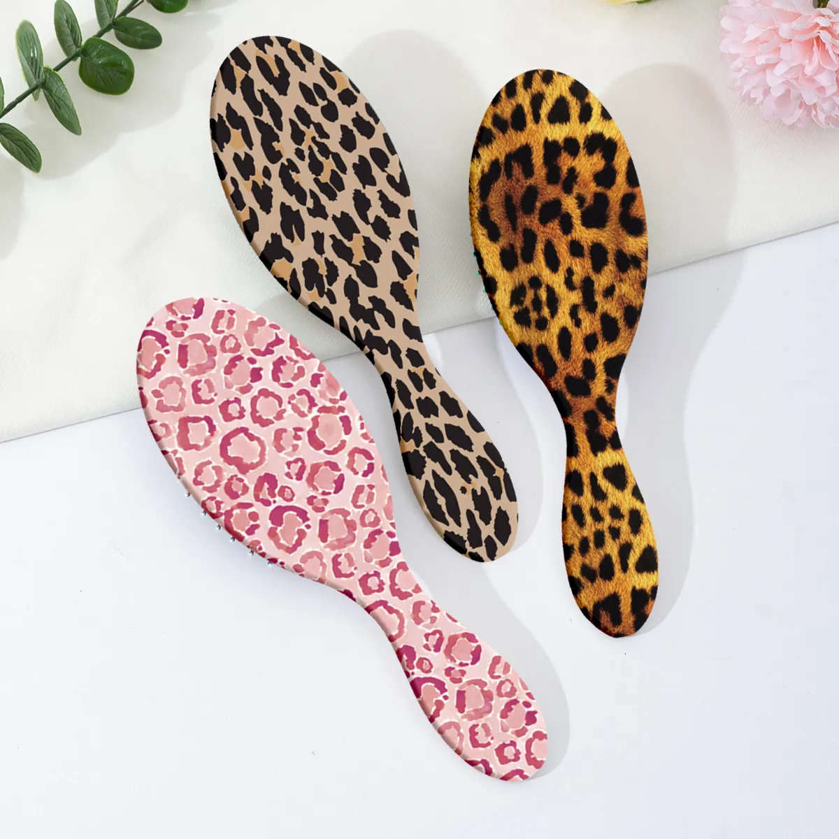 Leopard Print Air Cushion Hairbrush Portable Anti Static Massage Comb Women Travel Detangling Hair Brush Scalp Care Tool