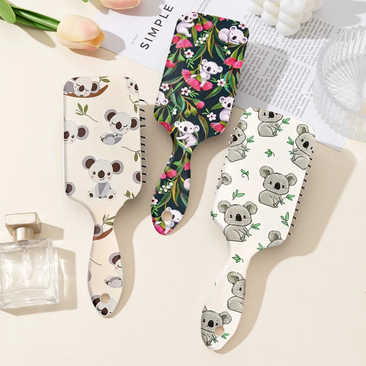 Brosse à Cheveux Pneumatique Portable à Motif de Koala en ABS Peigne de Massage à Airbag pour Soins Capillaires Femmes