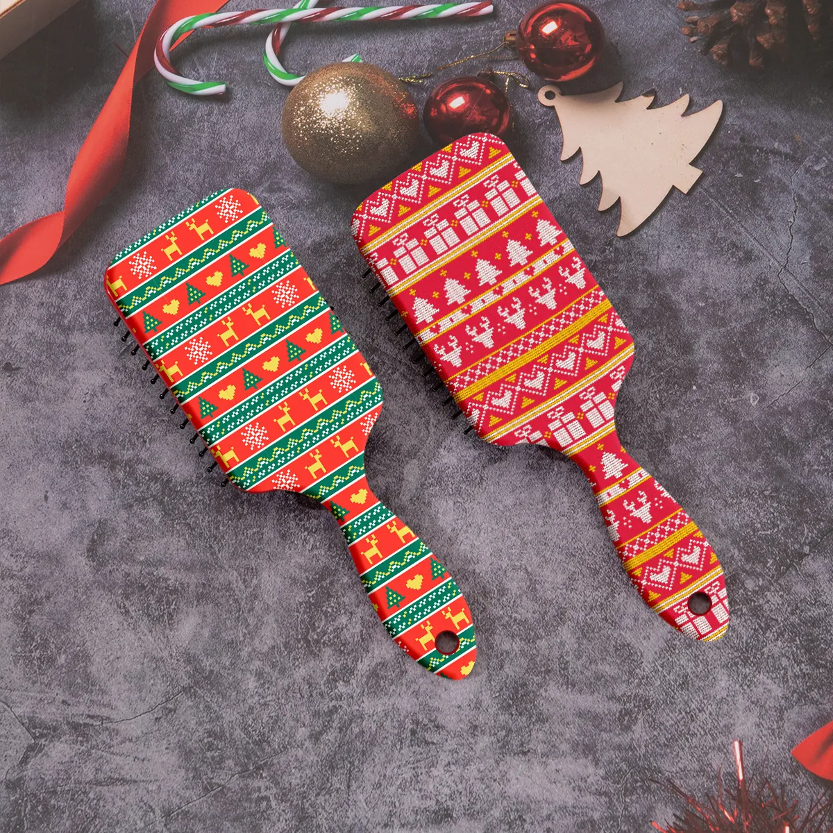 Christmas Reindeer Printed Air Cushion Massage Paddle Brush Festive Scalp Care Detangling Hairbrush For Women Gift