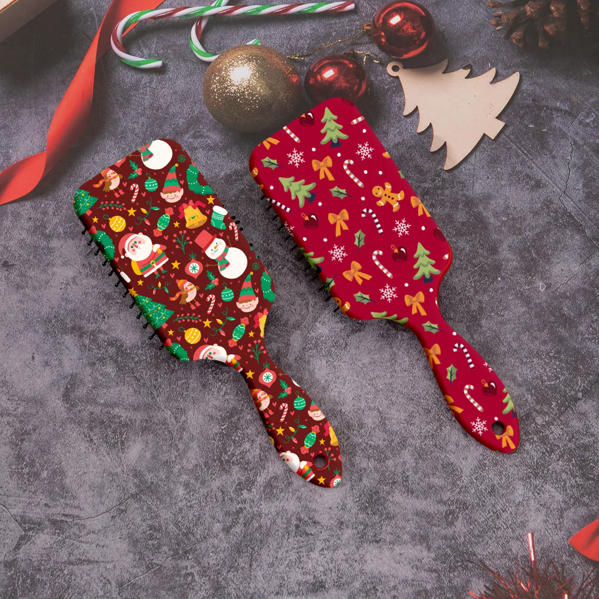 Christmas Cartoon Gingerbread Man Air Cushion Hair Comb Portable Massage Scalp Brush For Women Girls Xmas Printed Hairbrush Gift