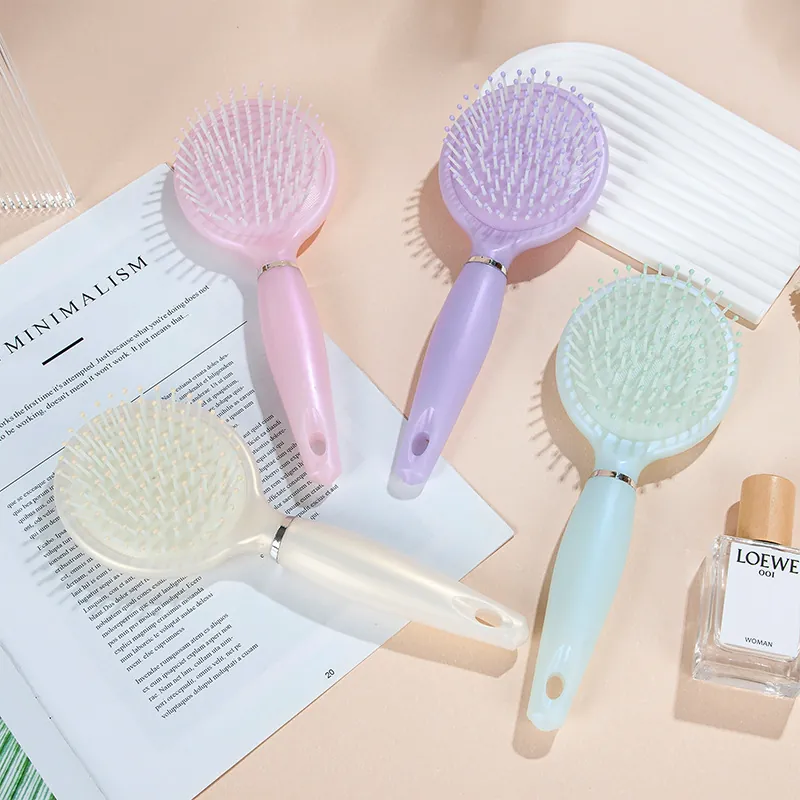 Pearlescent Air Cushion Massage Hair Brush Scalp Massage Comb Anti-Static Detangling Brush With Ergonomic Handle Hanging Hole Women Hair Styling Tool