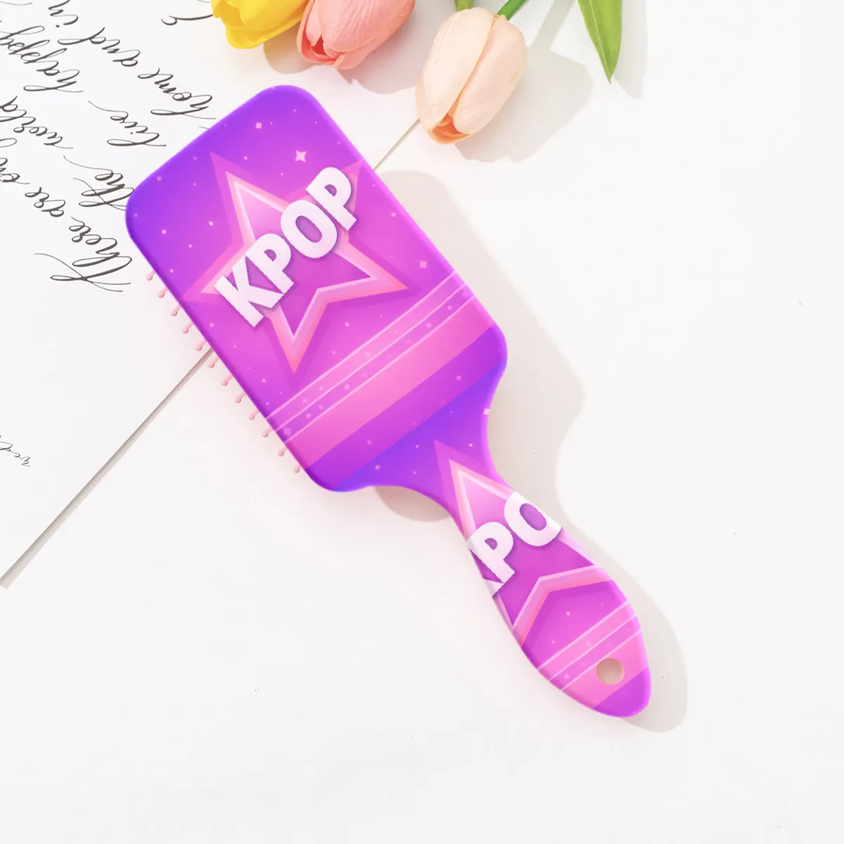 KPOP Printed Air Cushion Comb Star Pattern Gradient Purple Pink Detangling Scalp Massage Hair Brush For Women Styling Tool