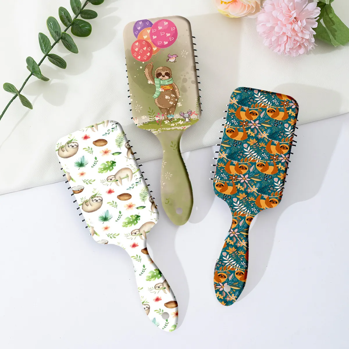 Cute Cartoon Sloth Print Air Cushion Comb Portable ABS Scalp Massage Hair Brush For Home Everyday Use Women Kids Styling Tool