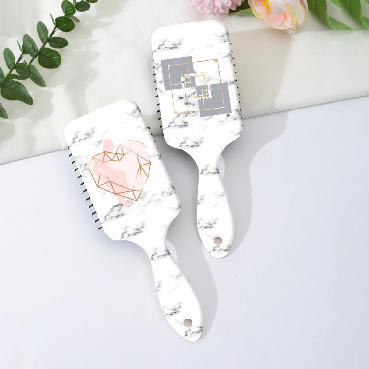 Marble Pattern Air Cushion Paddle Hair Brush For Women Scalp Massage Comb Portable Geometric Design ABS Printed Hairbrush