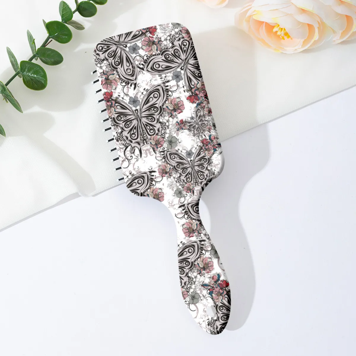 Vintage Butterfly Floral Printed Paddle Hair Brush For Women Detangling Massage Air Cushion Hairbrush Styling Beauty Tool