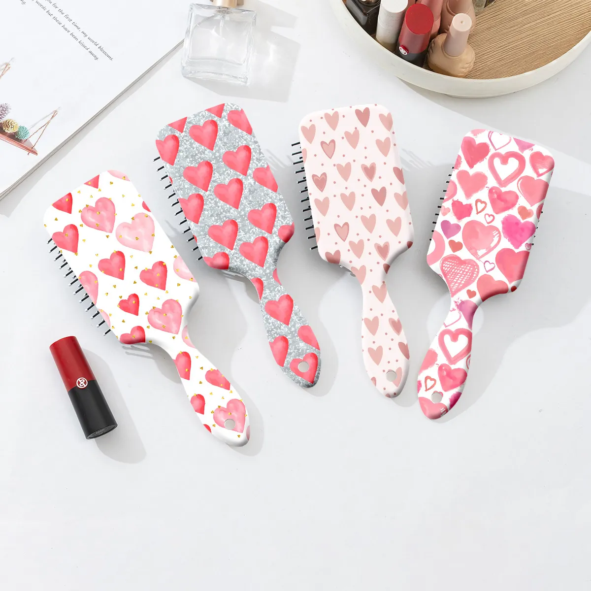 Korean Style Heart Print Air Cushion Massage Hairbrush Anti-Static Scalp Massage Detangling Hair Comb For Women Daily Care