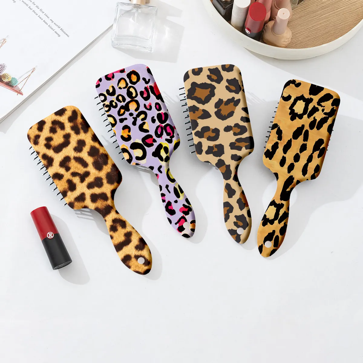 Fashion Leopard Print Air Cushion Comb For Women Detangling Scalp Massage Hair Brush Portable Styling Hairbrush Jewelry