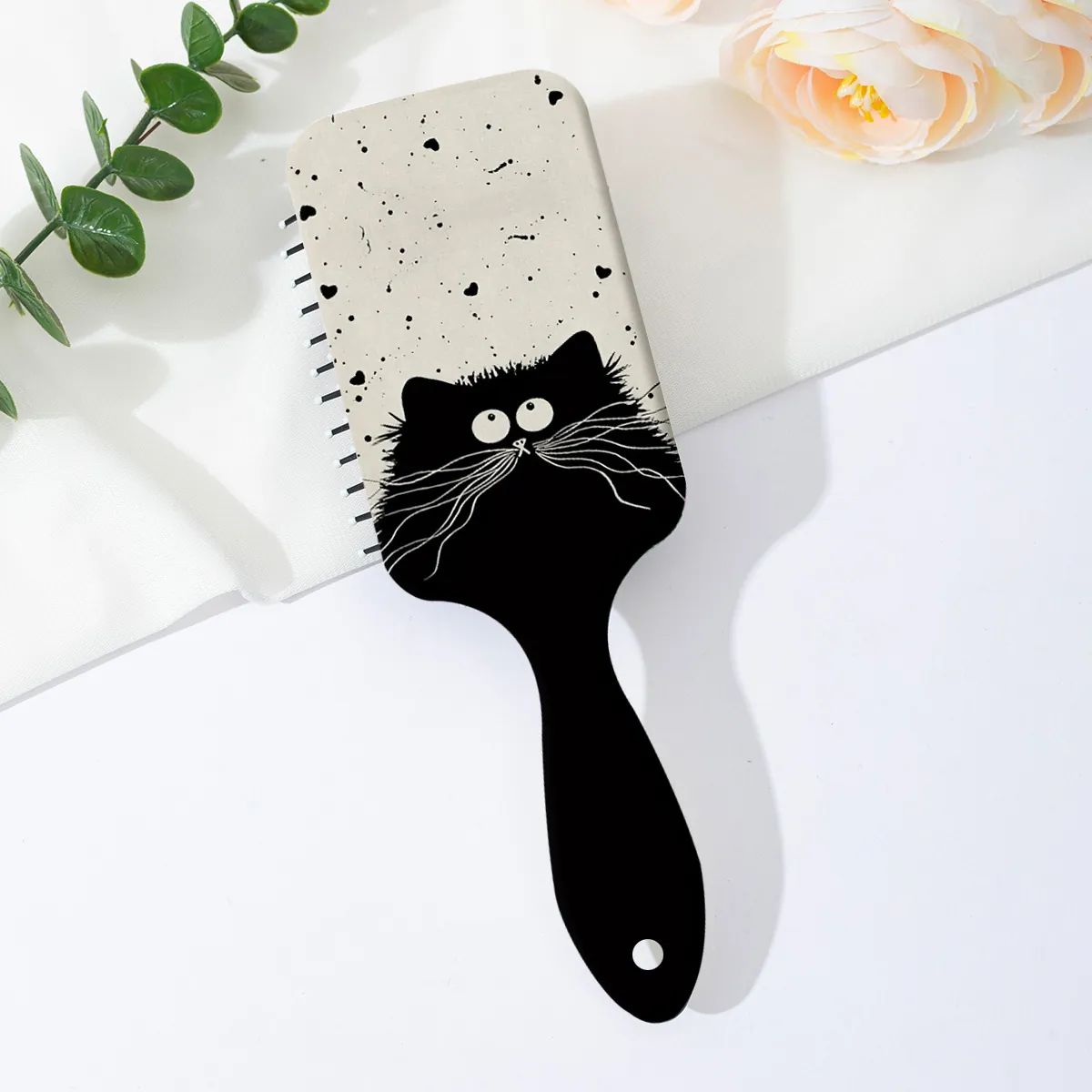 Cute Cartoon Cat Printed Airbag Massage Comb Portable Scalp Detangling Hairbrush With Rounded Teeth For Women Daily Hair Care