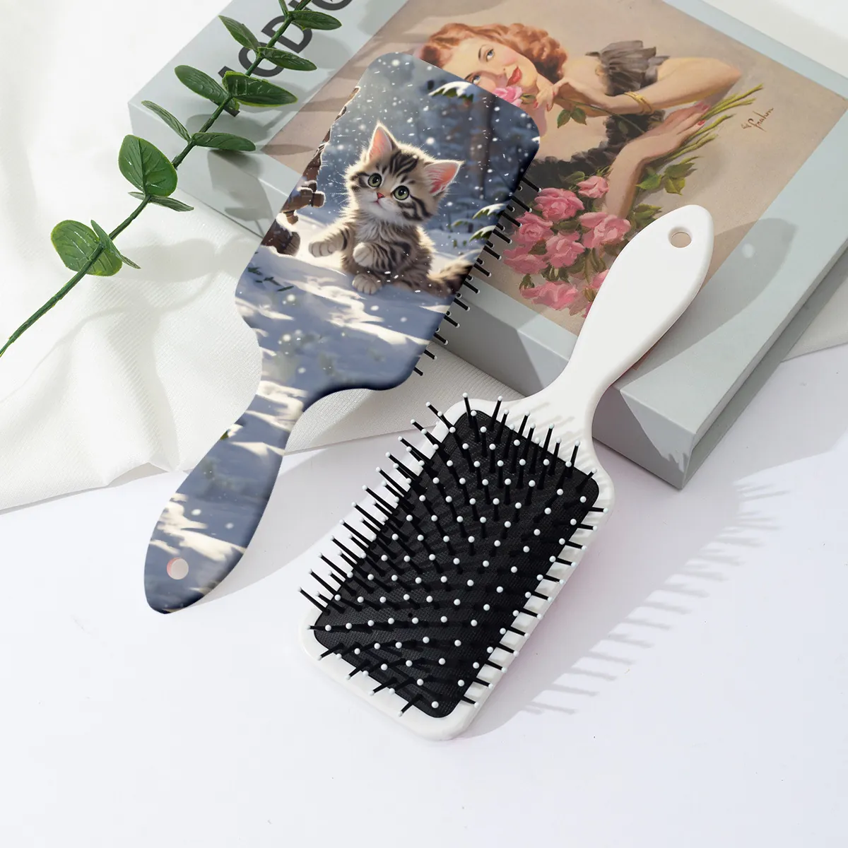 Brosse À Cheveux Coussin Imprimé Chat Mignon Démêlante Massage Du Cuir Chevelu Pour Femmes Filles Outil De Coiffage Quotidien