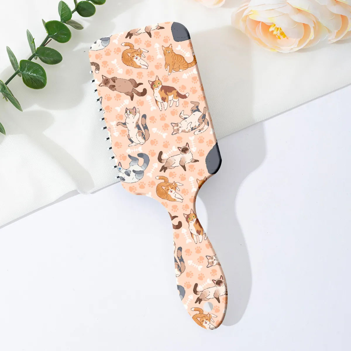 Brosse à Cheveux Plate Imprimé Chat Dessin Animé Mignon Animal Démêlant Peigne de Massage pour Femmes Soin des Cheveux