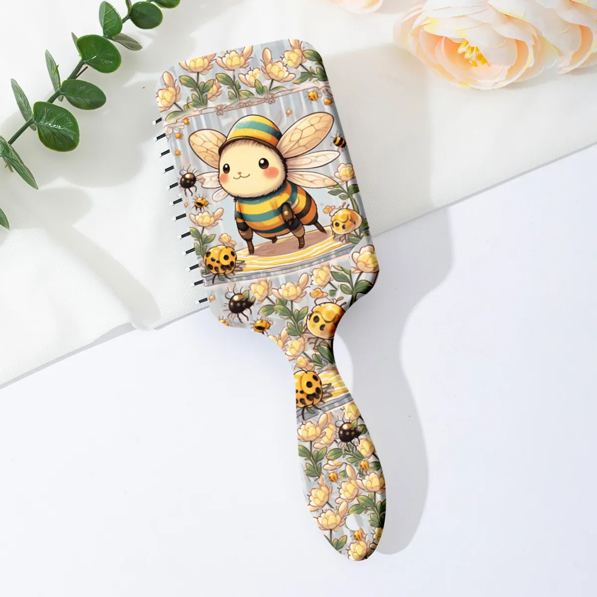 Brosse à Cheveux à Coussin d'Air avec Impression d'Abeille de Dessin Animé Peigne de Massage pour Femmes et Filles