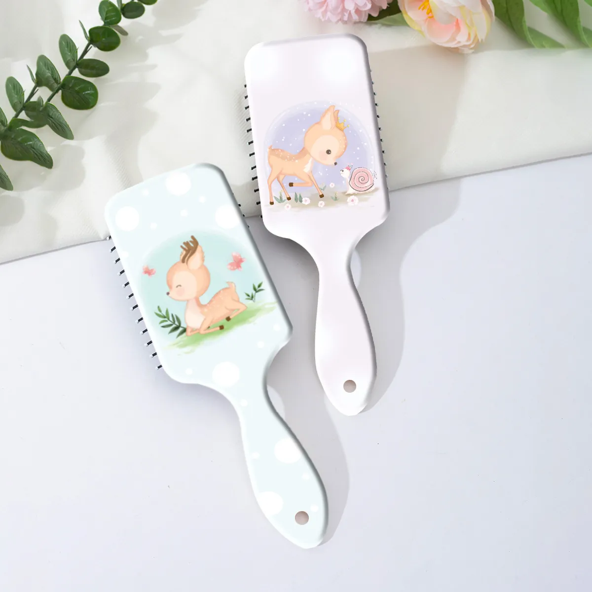 Pettine a Cuscino d'Aria Con Stampa di Cerbiatto Per Donna Spazzola Districante Impugnatura Ergonomica Massaggio Quotidiano