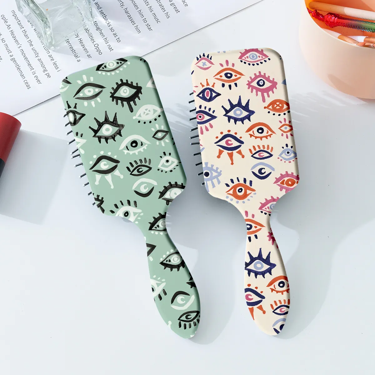 Peigne à Coussin d'Air Imprimé Oeil Bohémien Brosse à Cheveux Démêlante Massage Cuir Chevelu Pour Styling Quotidien Femmes