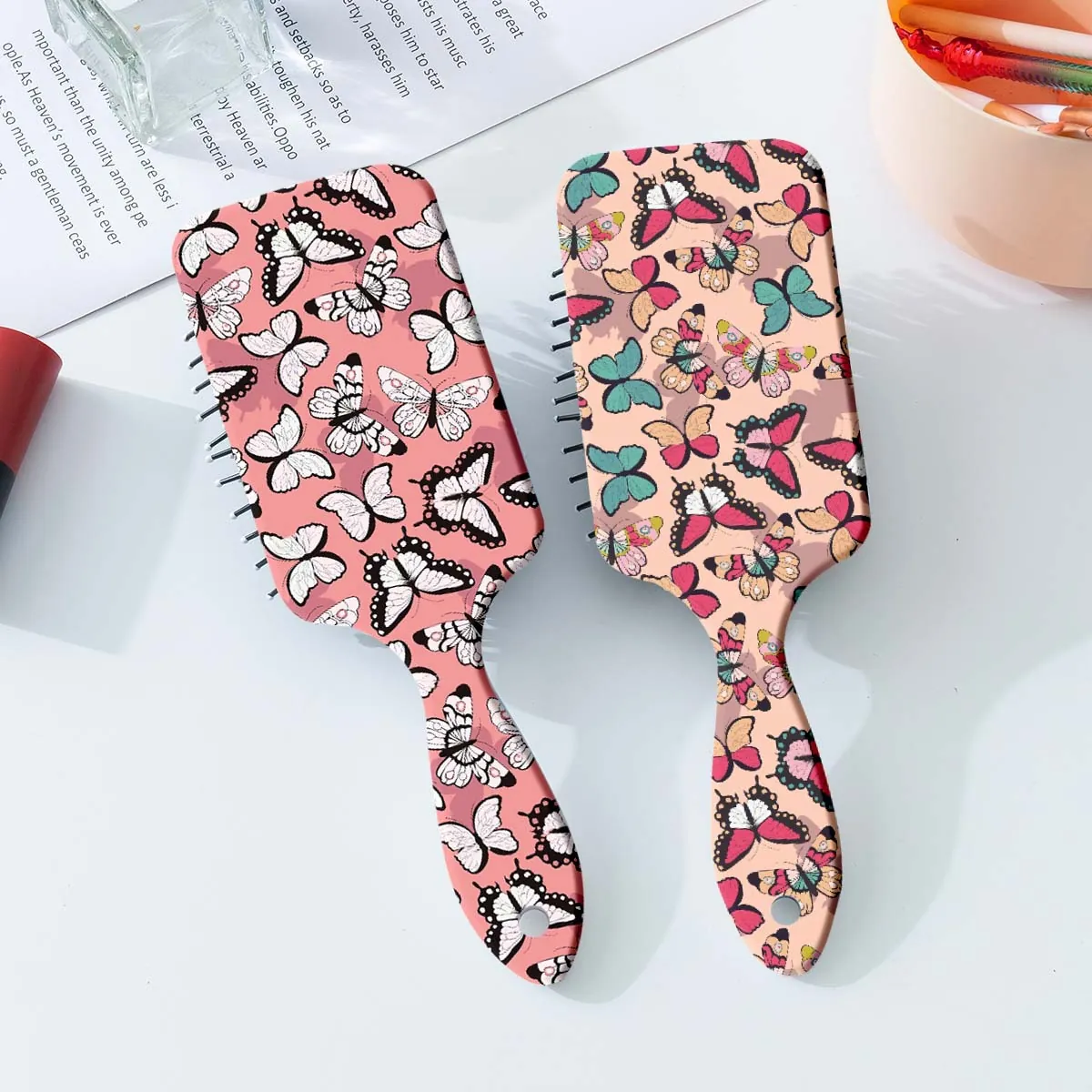 Spazzola per Capelli con Cuscino d'Aria Stampa Farfalla Cartone Animato Pettine per Massaggio Cuoio Capelluto per Donna Ragazze