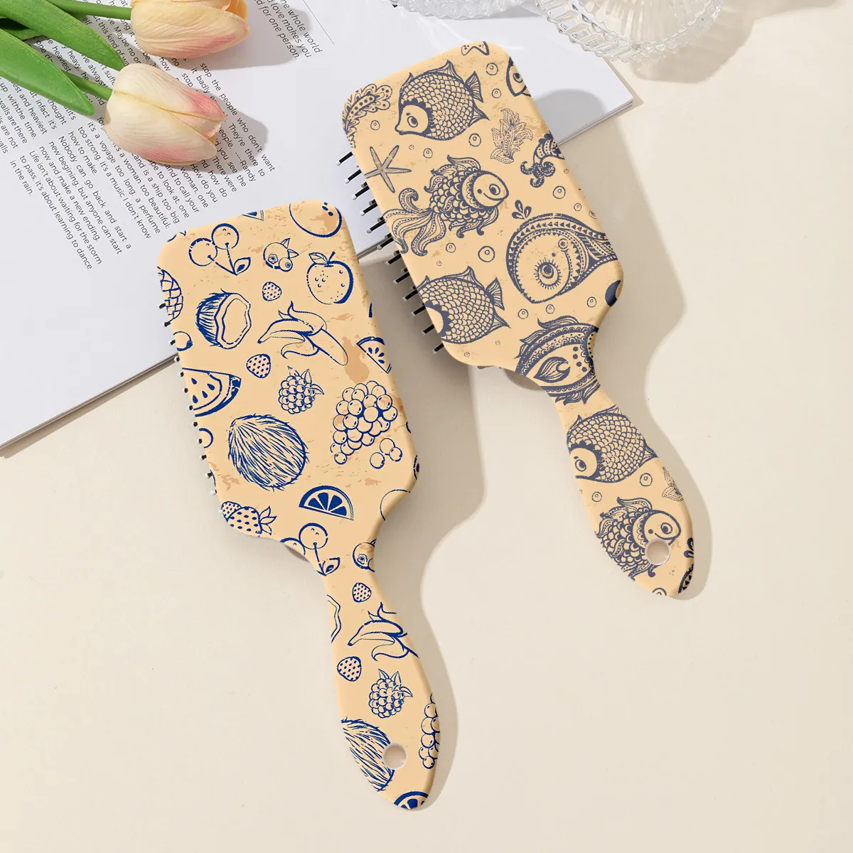 Plastic Air Cushion Hair Brush Scalp Massage Detangling Comb High Skull Top Fruit Sea Printed Hair Care Styling Tool For Women
