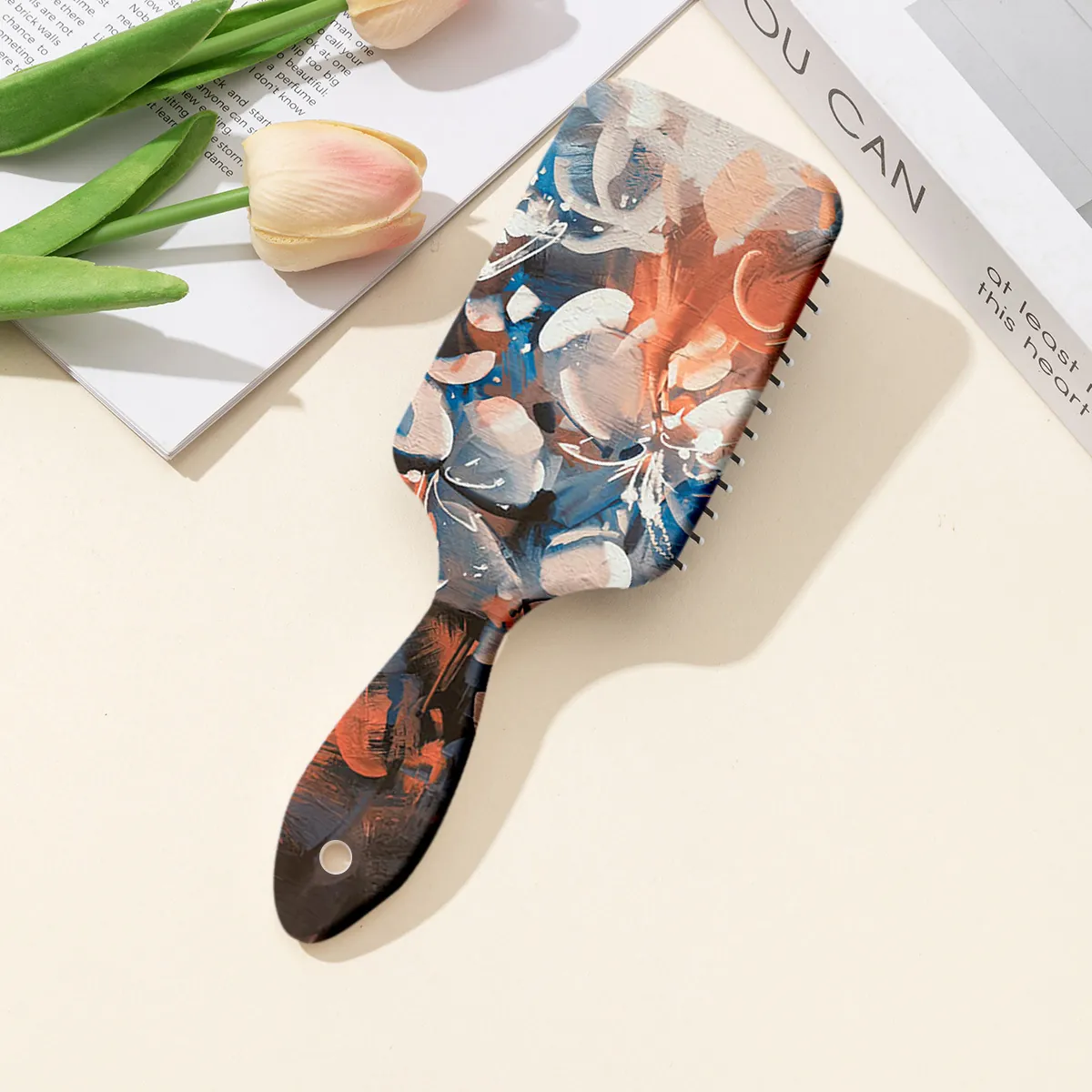 Vintage Oil Painting Floral Print Air Cushion Hairbrush Massage Detangling Comb Portable ABS Paddle Brush For Scalp Care Home Travel