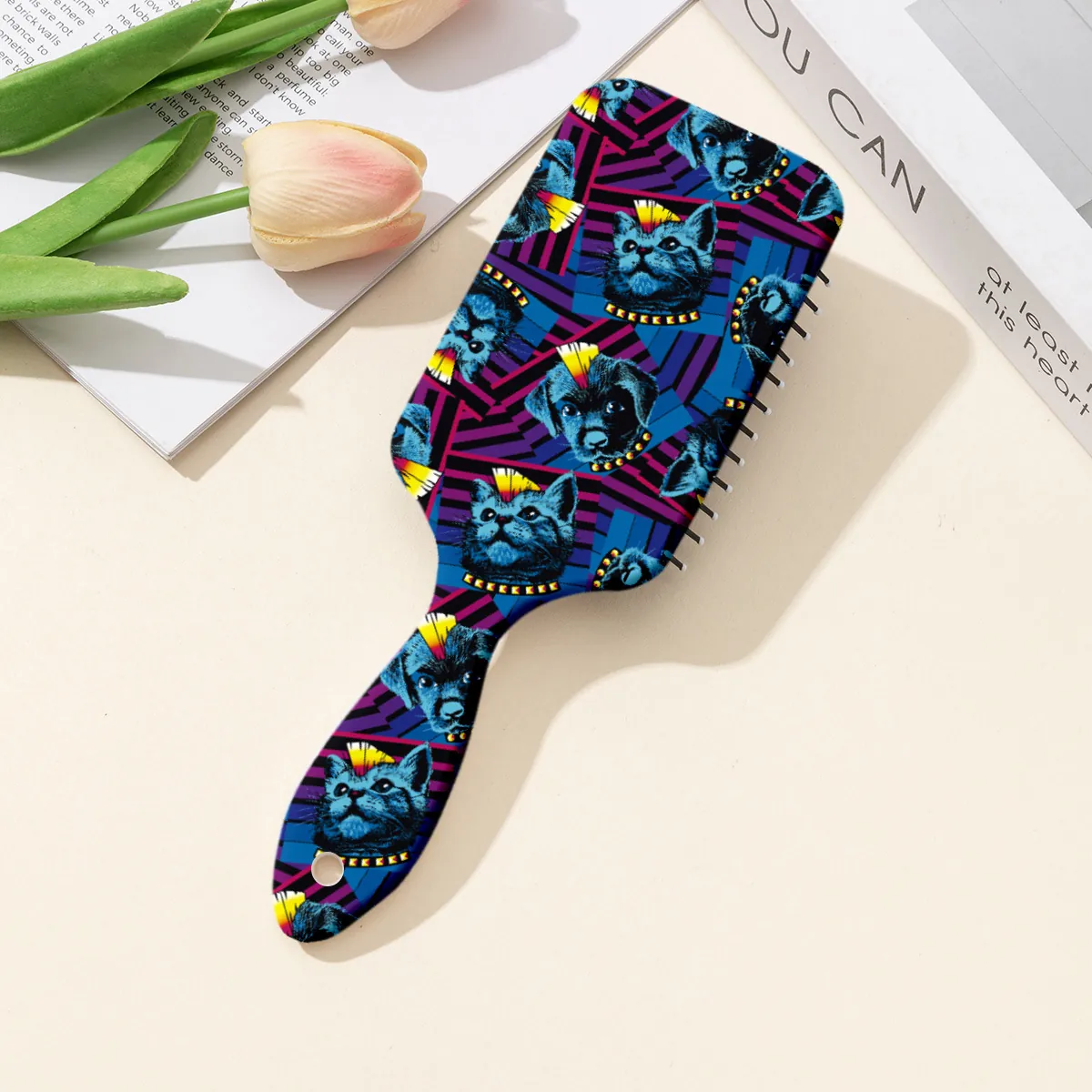 Punk Animal Print Cushion Hair Brush For Women ABS Massage Paddle Comb For Detangling Anti-static Portable Styling Tool