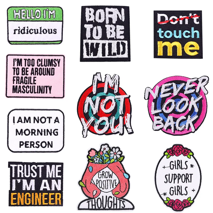 Embroidered Patches Motivational Letter Slogan Iron On Patch For Clothing Bags DIY Sewing Applique Badge