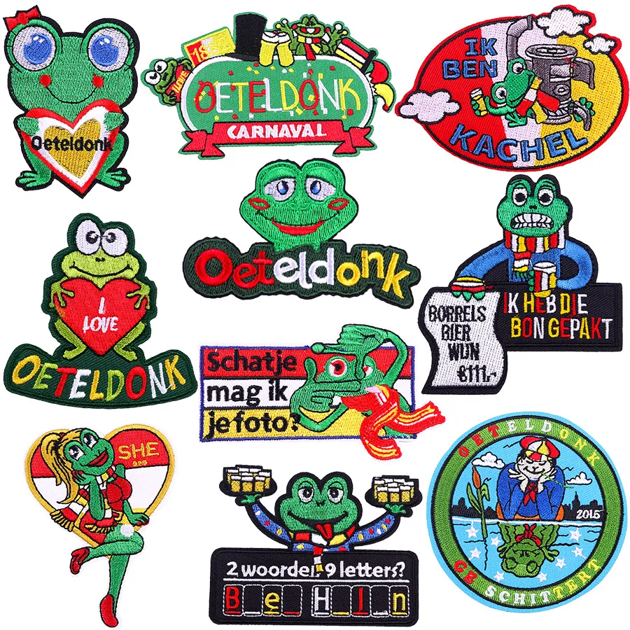 Oeteldonk Carnaval Borduurpatch DIY Cartoon Kikker Hart Bier Strijkapplicatie Voor Kleding Hoed Tas Festival Accessoires