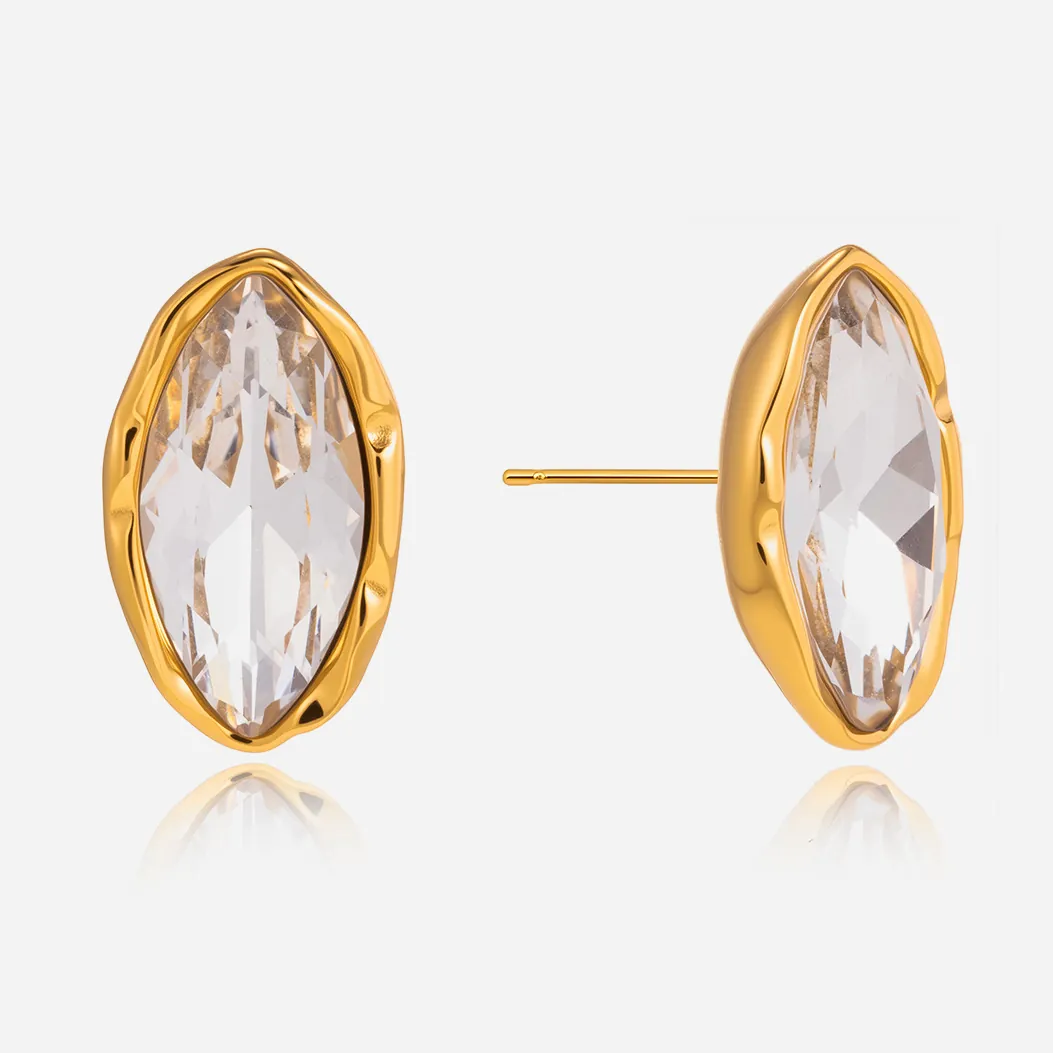 Boucles d'Oreilles Clous de Luxe en Acier Inoxydable Strass Taille Marquise pour Femmes Bijoux Géométriques Minimalistes Plaqué Or
