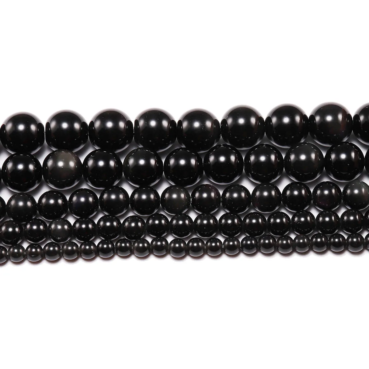 Natural Black Obsidian Round Loose Beads Polished Stone For DIY Jewelry Making Bracelet Necklace Accessories Crafting Material